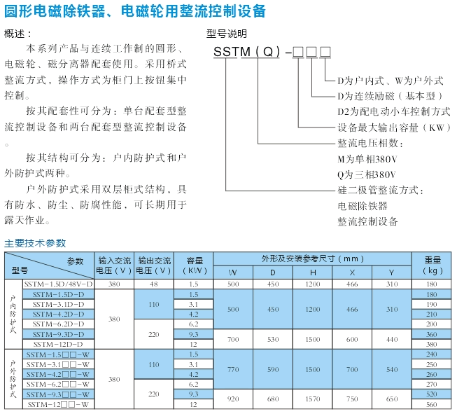 圓形電磁除鐵、電磁輪用整流控制設(shè)備